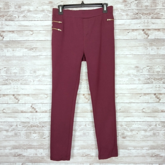 Forever 21 Pants - Forever 21 Leggings L Zipper Accents Burgundy 660